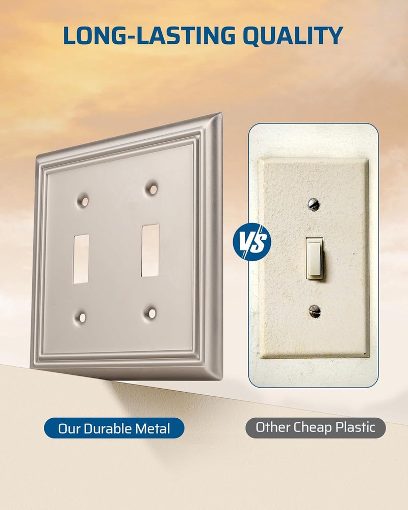 DEWENWILS Double Toggle Wallplates, Brushed Nickel Light Switch Covers, Heavy Duty Matel Material, Pack of 2 - Image 2